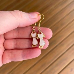 Enamel Pink Cat Earrings with Gold Accents